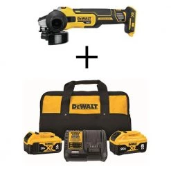 DEWALT 20V MAX XR Cordless Brushless 4-1/2 in. Slide Switch Small Angle Grinder with 20V MAX XR Lithium-Ion 6Ah & 4Ah Batteries