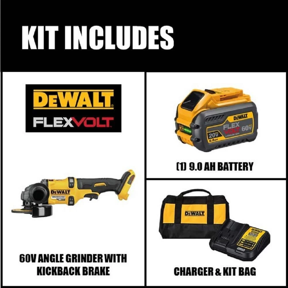 DEWALT FLEXVOLT 60-Volt MAX Cordless Brushless 4-1/2 in. - 6 in. Small Angle Grinder & (1) FLEXVOLT 9.0Ah Battery 4 DEWALT FLEXVOLT 60-Volt MAX Cordless Brushless 4-1/2 in. - 6 in. Small Angle Grinder & (1) FLEXVOLT 9.0Ah Battery - Image 2