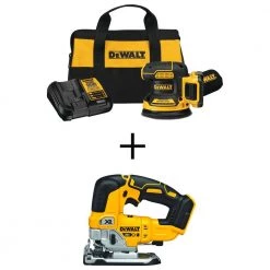 DEWALT 20V MAX XR Cordless Brushless 5 in. Random Orbital Sander Kit and Cordless Brushless Jigsaw w/ 2.0Ah Battery and Charger