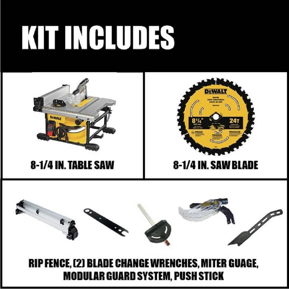 DEWALT 15 Amp Corded 8-1/4 in. Compact Portable Jobsite Tablesaw (Stand Not Included) 4 DEWALT 15 Amp Corded 8-1/4 in. Compact Portable Jobsite Tablesaw (Stand Not Included) - Image 2