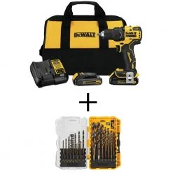 DEWALT ATOMIC 20-Volt MAX Cordless Brushless Compact 1/2 in. Drill/Driver Kit with Black and Gold Drill Bit Set (21-Piece)