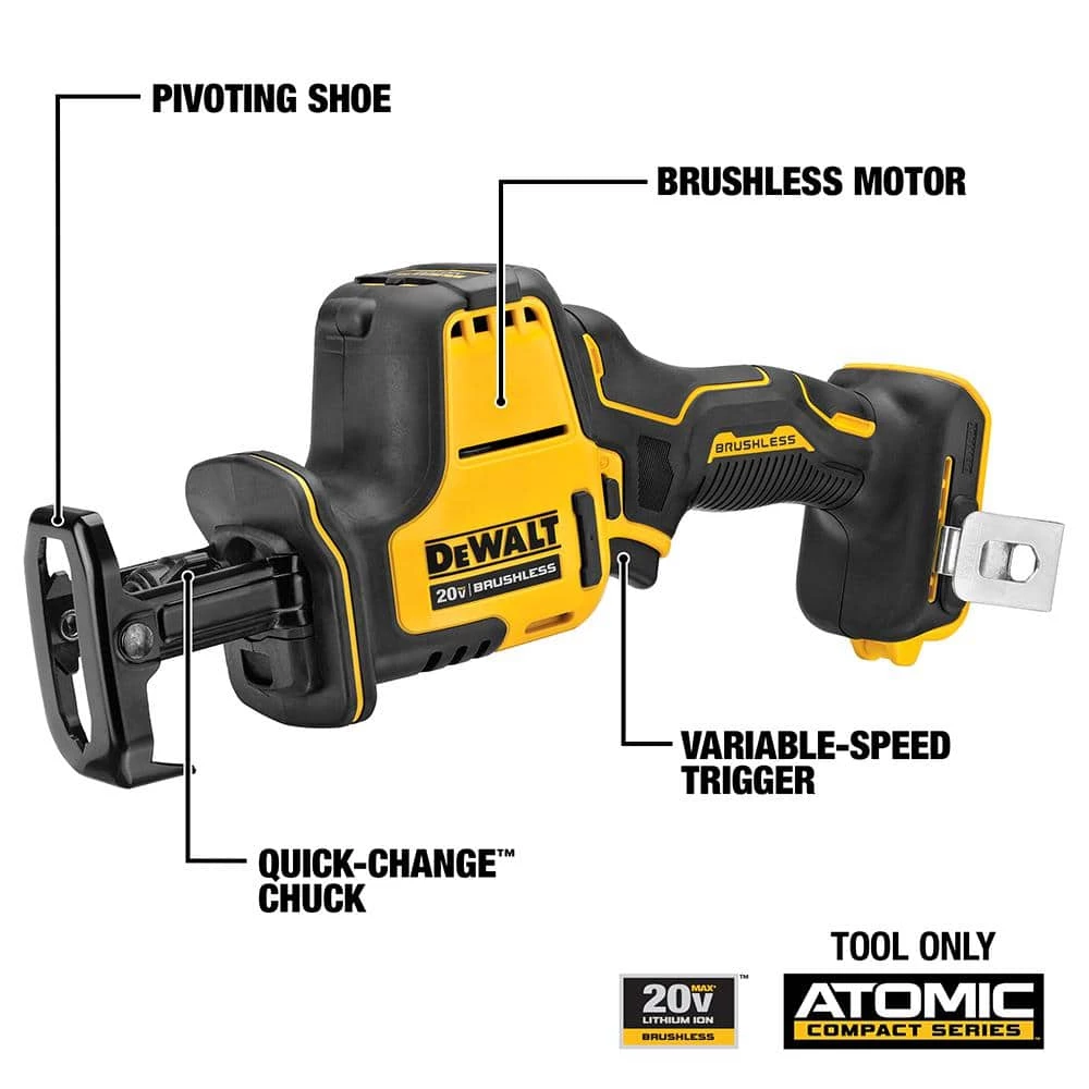 DEWALT ATOMIC 20-Volt MAX Cordless Brushless Compact 1/2 in. Drill/Driver, (2) 20-Volt 1.3Ah Batteries & Reciprocating Saw 12 DEWALT ATOMIC 20-Volt MAX Cordless Brushless Compact 1/2 in. Drill/Driver, (2) 20-Volt 1.3Ah Batteries & Reciprocating Saw - Image 10