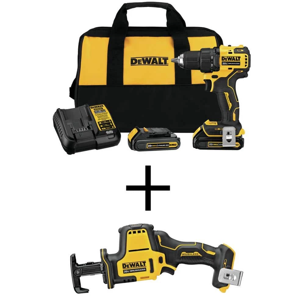 DEWALT ATOMIC 20-Volt MAX Cordless Brushless Compact 1/2 in. Drill/Driver, (2) 20-Volt 1.3Ah Batteries & Reciprocating Saw 3 DEWALT ATOMIC 20-Volt MAX Cordless Brushless Compact 1/2 in. Drill/Driver, (2) 20-Volt 1.3Ah Batteries & Reciprocating Saw