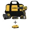 DEWALT ATOMIC 20-Volt MAX Brushless Cordless Compact 1/2 in. Drill Driver w/(2) Batteries 1.3Ah, Charger & Bag w/Free Battery