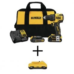 DEWALT ATOMIC 20V MAX Cordless Brushless Compact 1/2 in. Drill/Driver with 4.0Ah Battery, (2) 1.3Ah Batteries, Charger & Bag