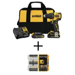 DEWALT ATOMIC 20-Volt MAX Cordless Brushless Compact 1/2 in. Drill/Driver Kit and MAXFIT Screwdriving Set w/ Sleeve (30-Piece)