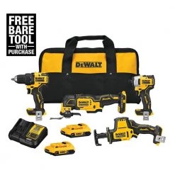 DEWALT ATOMIC 20-Volt MAX Cordless Brushless Combo Kit (4-Tool), (2) 2.0 Ah Batteries, Charger & Bag