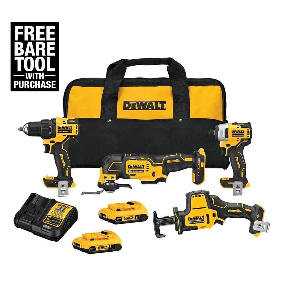 DEWALT ATOMIC 20-Volt MAX Cordless Brushless Combo Kit (4-Tool), (2) 2.0 Ah Batteries, Charger & Bag 3 DEWALT ATOMIC 20-Volt MAX Cordless Brushless Combo Kit (4-Tool), (2) 2.0 Ah Batteries, Charger & Bag