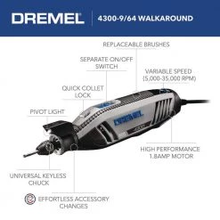 Dremel 4300 Series 1.8 Amp Variable Speed Corded Rotary Tool Kit with Mounted Light, 64 Accessories, 9 Attachments and Case -Power Tools Sales Store dremel rotary tools 4300 9 64 a0 1000