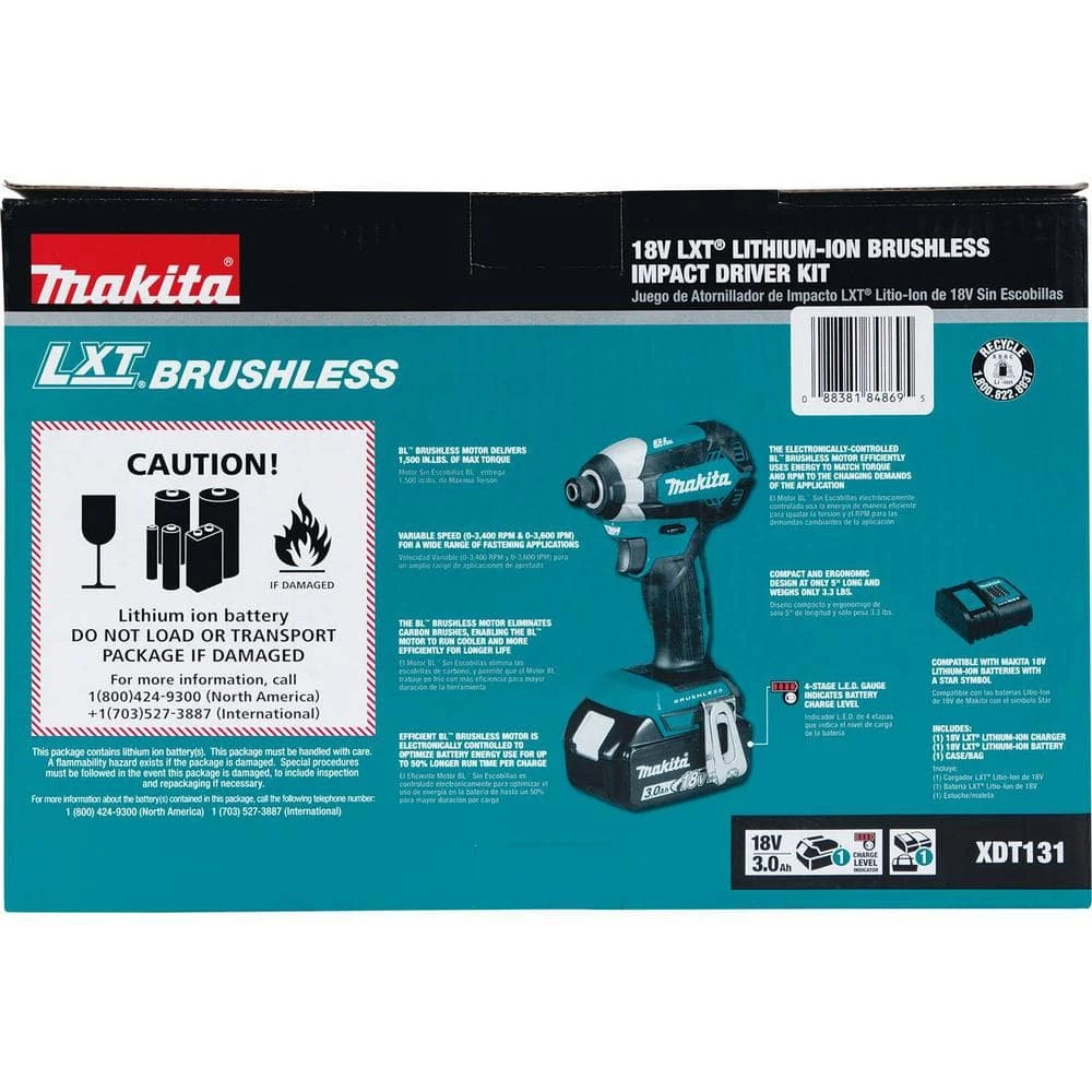 Makita 18V LXT Lithium-Ion Brushless Cordless Impact Driver Kit with (1) Battery 3.0Ah 17 Makita 18V LXT Lithium-Ion Brushless Cordless Impact Driver Kit with (1) Battery 3.0Ah - Image 15
