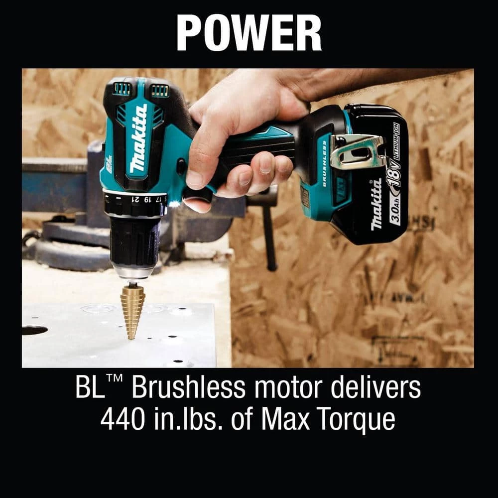Makita 18V LXT Lithium-Ion Brushless Cordless 1/2 in. Driver-Drill Kit, 3.0Ah 12 Makita 18V LXT Lithium-Ion Brushless Cordless 1/2 in. Driver-Drill Kit, 3.0Ah - Image 10