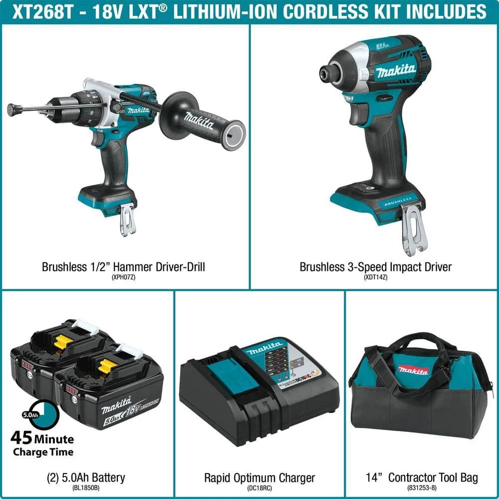 Makita 18-Volt LXT 5.0Ah Lithium-ion Brushless Cordless Combo Kit 2-Piece (Hammer Drill/Impact Driver) 4 Makita 18-Volt LXT 5.0Ah Lithium-ion Brushless Cordless Combo Kit 2-Piece (Hammer Drill/Impact Driver) - Image 2