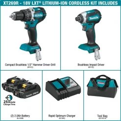 Makita 18V LXT Lithium-Ion Brushless Cordless Hammer Drill and Impact Driver Combo Kit (2-Tool) w/ (2) 2Ah Batteries, Bag 18 Makita 18V LXT Lithium-Ion Brushless Cordless Hammer Drill and Impact Driver Combo Kit (2-Tool) w/ (2) 2Ah Batteries, Bag -Power Tools Sales Store makita power tool combo kits xt269r e1 1000