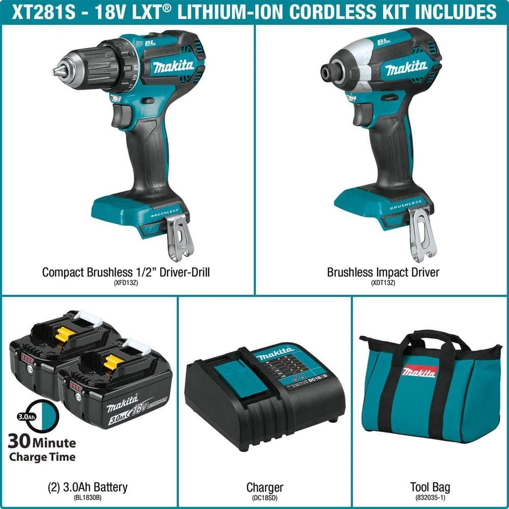 Makita 18V LXT Lithium-ion Brushless Cordless 2-Piece Combo Kit 3.0Ah Driver-Drill/ Impact Driver 4 Makita 18V LXT Lithium-ion Brushless Cordless 2-Piece Combo Kit 3.0Ah Driver-Drill/ Impact Driver - Image 2