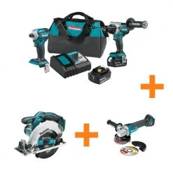Makita 18V LXT Brushless 2-pc Combo Kit 5.0Ah with bonus 18V LXT 6-1/2 in Circ Saw and 18V LXT Brushless Cut-Off/Angle Grinder