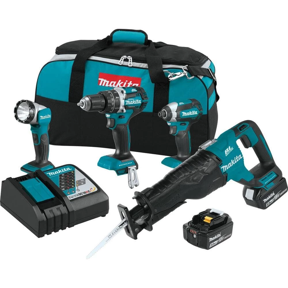 Makita 18V 4-Piece 5.0Ah LXT Lithium-Ion Brushless Cordless Combo Kit Hammer Drill/ Impact Driver/ Recipro Saw/ Flashlight 3 Makita 18V 4-Piece 5.0Ah LXT Lithium-Ion Brushless Cordless Combo Kit Hammer Drill/ Impact Driver/ Recipro Saw/ Flashlight