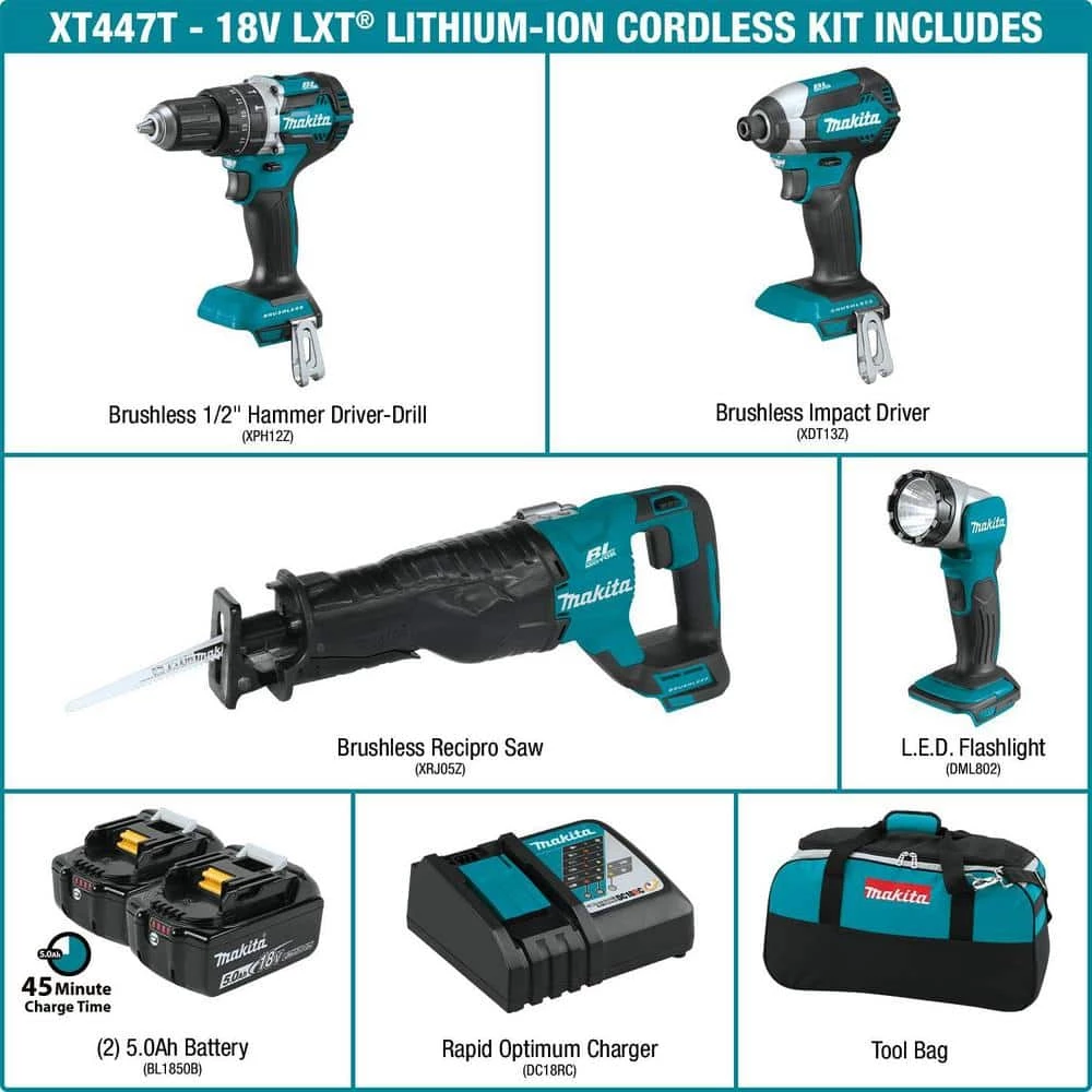 Makita 18V 4-Piece 5.0Ah LXT Lithium-Ion Brushless Cordless Combo Kit Hammer Drill/ Impact Driver/ Recipro Saw/ Flashlight 4 Makita 18V 4-Piece 5.0Ah LXT Lithium-Ion Brushless Cordless Combo Kit Hammer Drill/ Impact Driver/ Recipro Saw/ Flashlight - Image 2