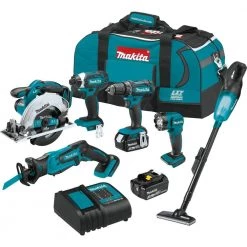 Makita 18V Lithium-Ion Cordless 6-Piece Kit (Drill-Driver/ Impact Driver/ Circular Saw/ Recipro Saw/ Vacuum/ Light) 3.0Ah