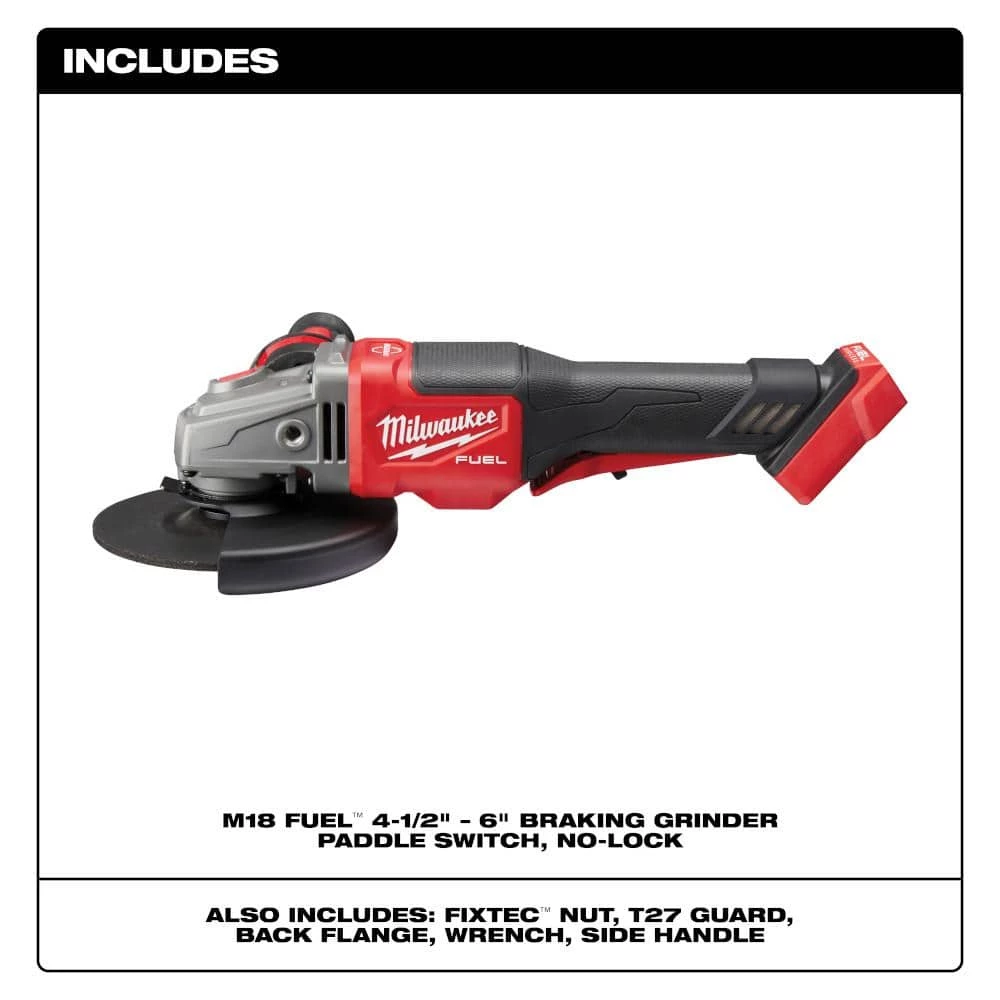 Milwaukee M18 FUEL 18V Lithium-Ion Brushless Cordless 4-1/2 in./6 in. Braking Grinder with Paddle Switch (Tool-Only) 9 Milwaukee M18 FUEL 18V Lithium-Ion Brushless Cordless 4-1/2 in./6 in. Braking Grinder with Paddle Switch (Tool-Only) - Image 7