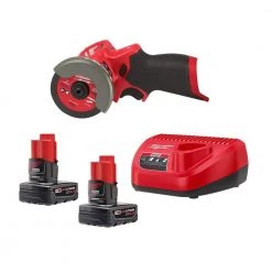Milwaukee M12 12-Volt Lithium-Ion Starter Kit with Two 6.0 Ah Battery Packs and Charger w/ 3 in. Cut Off Saw