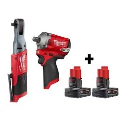 Milwaukee M12 FUEL 12V Lithium-Ion Brushless Cordless 3/8 in. Ratchet and 1/2 in. Impact Wrench with Two 3.0 Ah Batteries