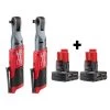 Milwaukee M12 FUEL 12V Lithium-Ion Brushless Cordless 3/8 in. and 1/2 in. Ratchet with Two 3.0 Ah Batteries