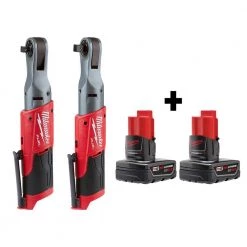 Milwaukee M12 FUEL 12V Lithium-Ion Brushless Cordless 3/8 in. and 1/2 in. Ratchet with Two 3.0 Ah Batteries