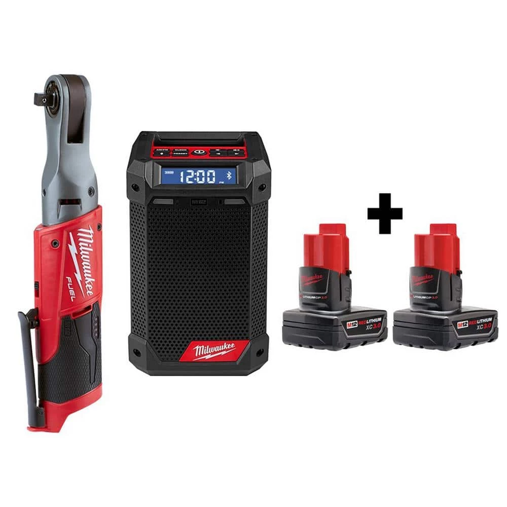 Milwaukee M12 FUEL 12V Lithium-Ion Brushless Cordless 3/8 in. Ratchet and Jobsite Radio with Two 3.0 Ah Batteries 3 Milwaukee M12 FUEL 12V Lithium-Ion Brushless Cordless 3/8 in. Ratchet and Jobsite Radio with Two 3.0 Ah Batteries