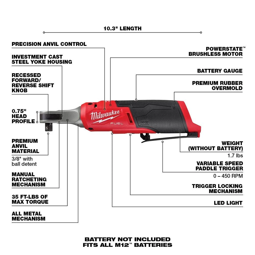 Milwaukee M12 FUEL 12V Lithium-Ion Brushless Cordless High Speed 3/8 in. Ratchet with M12 Rover Flood Light 5 Milwaukee M12 FUEL 12V Lithium-Ion Brushless Cordless High Speed 3/8 in. Ratchet with M12 Rover Flood Light - Image 3