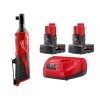 Milwaukee M12 12V Lithium-Ion Cordless 3/8 in. Ratchet with Two M12 6.0 Ah Battery Packs and Charger