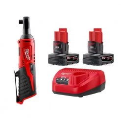 Milwaukee M12 12V Lithium-Ion Cordless 3/8 in. Ratchet with Two M12 6.0 Ah Battery Packs and Charger