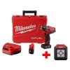 Milwaukee M12 FUEL 12V Lithium-Ion 1/2 in. Brushless Cordless Hammer Drill Driver Kit with M12 LED Flood Light