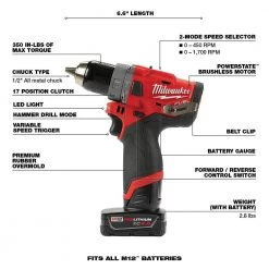 Milwaukee M12 FUEL 12V Lithium-Ion Brushless Cordless 1/2 in. Hammer Drill Kit with 4.0 Ah and 2.0 Ah Battery and Hard Case -Power Tools Sales Store milwaukee hammer drills 2504 22 a0 1000