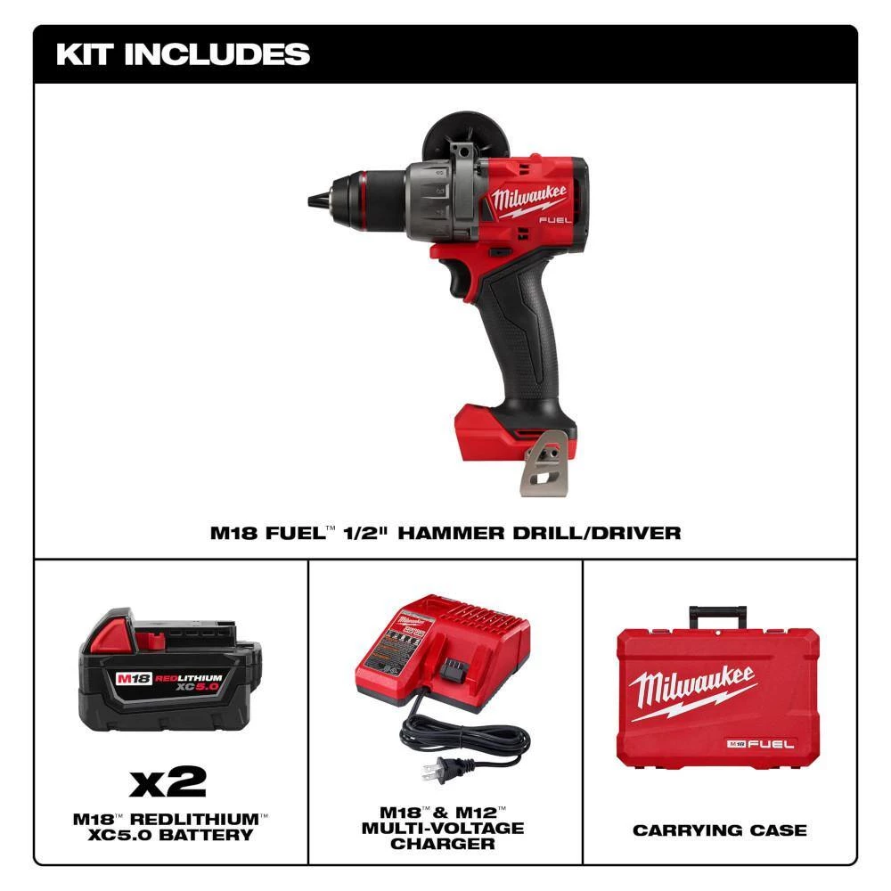 Milwaukee M18 Fuel 18-V Lithium-Ion Brushless Cordless 1/2 in. Hammer Drill Driver Kit with (3) 5.0 Ah Batteries and Hard Case 5 Milwaukee M18 Fuel 18-V Lithium-Ion Brushless Cordless 1/2 in. Hammer Drill Driver Kit with (3) 5.0 Ah Batteries and Hard Case - Image 3