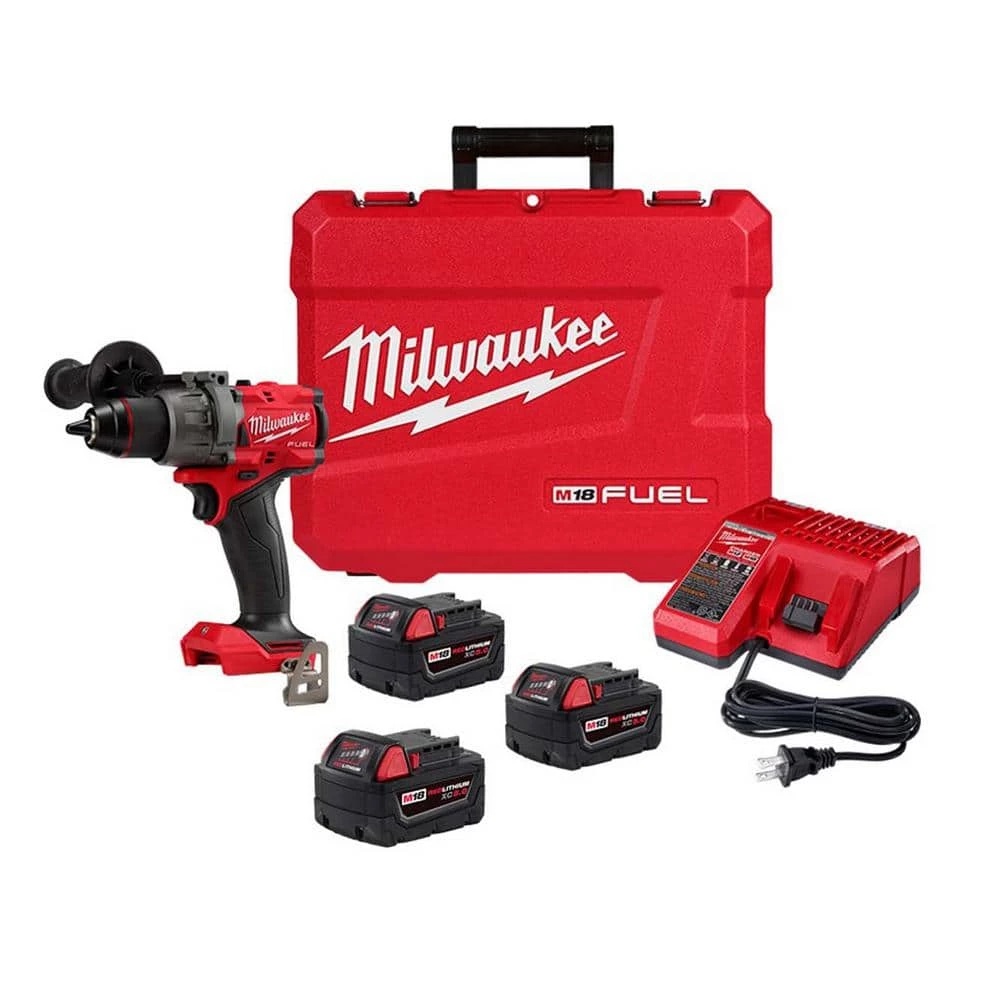 Milwaukee M18 Fuel 18-V Lithium-Ion Brushless Cordless 1/2 in. Hammer Drill Driver Kit with (3) 5.0 Ah Batteries and Hard Case 3 Milwaukee M18 Fuel 18-V Lithium-Ion Brushless Cordless 1/2 in. Hammer Drill Driver Kit with (3) 5.0 Ah Batteries and Hard Case
