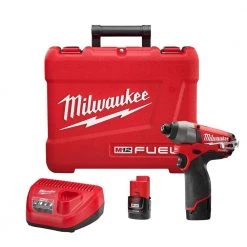 Milwaukee M12 FUEL 12V Lithium-Ion Brushless Cordless 1/4 in. Hex Impact Driver Kit W/(2) 2.0Ah Batteries, Charger & Hard Case