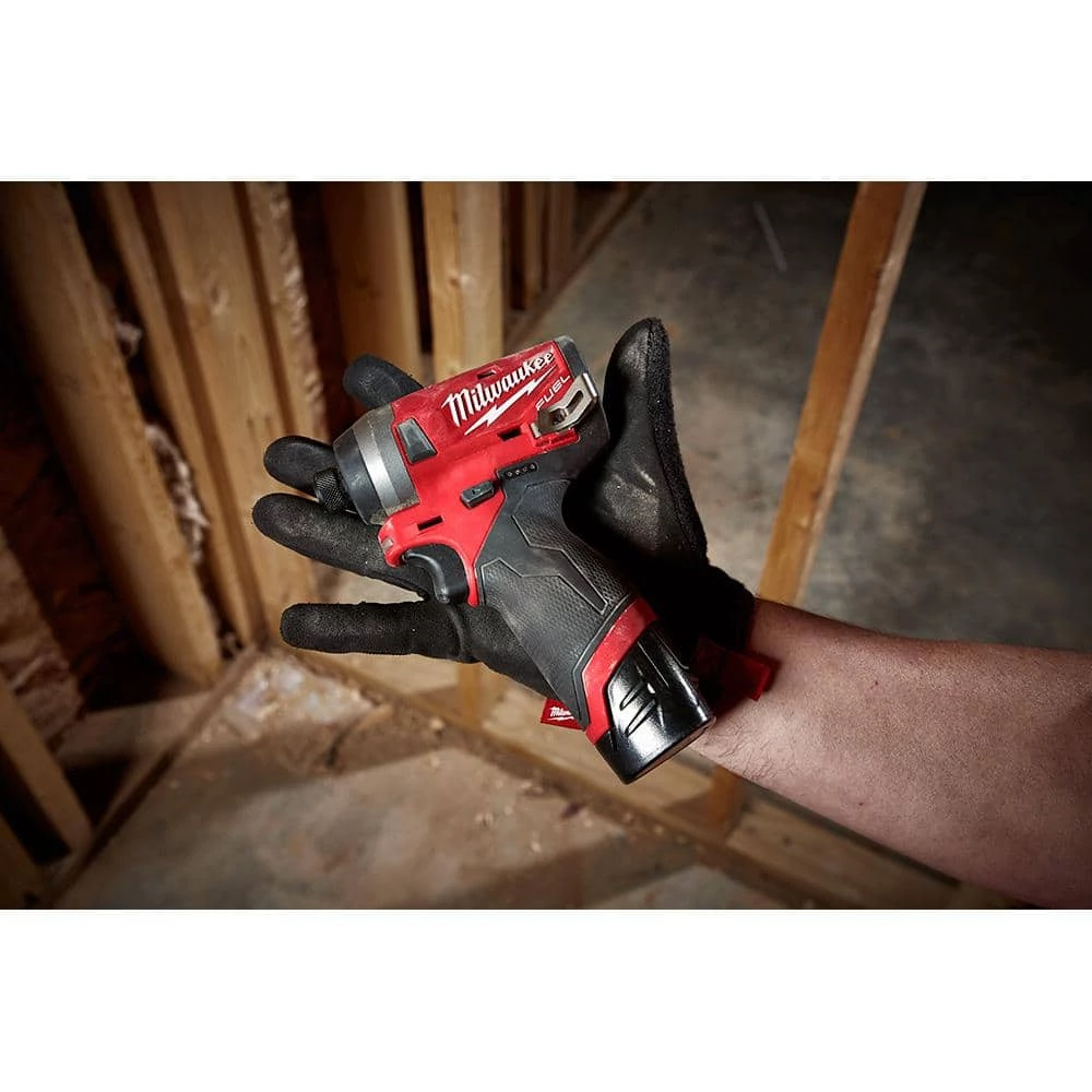 Milwaukee M12 FUEL 12V Lithium-Ion Brushless Cordless 1/4 in. Hex Impact Driver Kit W/ M12 3/8 in. Ratchet 9 Milwaukee M12 FUEL 12V Lithium-Ion Brushless Cordless 1/4 in. Hex Impact Driver Kit W/ M12 3/8 in. Ratchet - Image 7