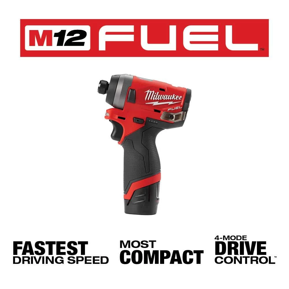 Milwaukee M12 FUEL 12V Lithium-Ion Brushless Cordless 1/4 in. Hex Impact Driver Kit W/ M12 3/8 in. Ratchet 4 Milwaukee M12 FUEL 12V Lithium-Ion Brushless Cordless 1/4 in. Hex Impact Driver Kit W/ M12 3/8 in. Ratchet - Image 2