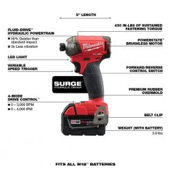 Milwaukee M18 FUEL SURGE 18-Volt Lithium-Ion Cordless Brushless 1/4 in. Hex Impact Driver w/(2) 5.0 Ah Batteries and Rapid Charger -Power Tools Sales Store milwaukee impact drivers 2760 20 48 59 1852pd 40 1000