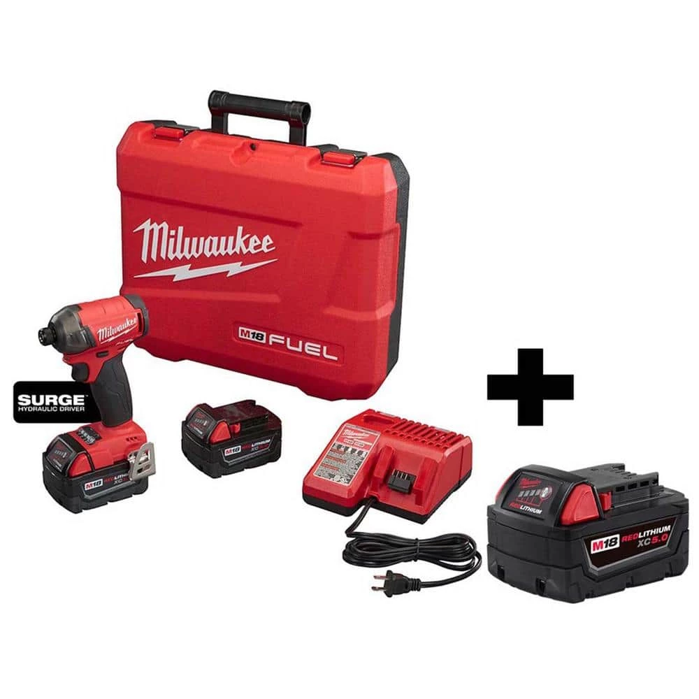 Milwaukee M18 FUEL SURGE 18V Lithium-Ion Brushless Cordless 1/4 in. Hex Hydraulic Impact Driver Kit W/ M18 5.0AH Battery 3 Milwaukee M18 FUEL SURGE 18V Lithium-Ion Brushless Cordless 1/4 in. Hex Hydraulic Impact Driver Kit W/ M18 5.0AH Battery