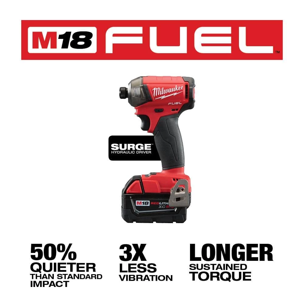 Milwaukee M18 FUEL SURGE 18V Lithium-Ion Brushless Cordless 1/4 in. Hex Hydraulic Impact Driver Kit W/ M18 5.0AH Battery 4 Milwaukee M18 FUEL SURGE 18V Lithium-Ion Brushless Cordless 1/4 in. Hex Hydraulic Impact Driver Kit W/ M18 5.0AH Battery - Image 2