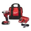 Milwaukee M18 18V Lithium-Ion Compact Brushless Cordless 1/4 in. Impact Driver Kit W/ (1) 2.0 Ah Battery, Charger & Tool Bag