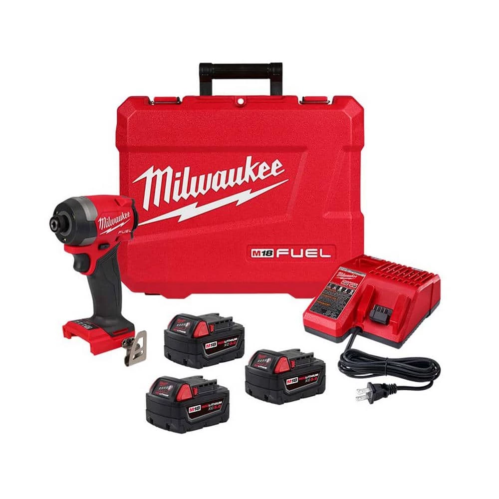 Milwaukee M18 Fuel 18-V Lithium-Ion Brushless Cordless 1/4 in. Hex Impact Driver Kit w/(3) 5.0 Ah Batteries, Charger & Hard Case 3 Milwaukee M18 Fuel 18-V Lithium-Ion Brushless Cordless 1/4 in. Hex Impact Driver Kit w/(3) 5.0 Ah Batteries, Charger & Hard Case