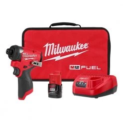 Milwaukee M12 FUEL 12-Volt Lithium-Ion Brushless Cordless 1/4 in. Hex Impact Driver Compact Kit W 2.0Ah Battery and Bag