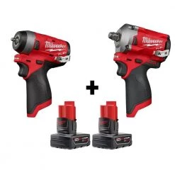 Milwaukee M12 FUEL 12V Lithium-Ion Brushless Cordless Stubby 1/4 in. and 1/2 in. Impact Wrenches with two 3.0 Ah Batteries
