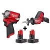Milwaukee M12 FUEL 12V Lithium-Ion Brushless Cordless Stubby 3/8 in. Impact Wrench and HACKZALL with two 3.0 Ah Batteries