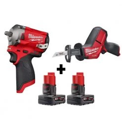 Milwaukee M12 FUEL 12V Lithium-Ion Brushless Cordless Stubby 3/8 in. Impact Wrench and HACKZALL with two 3.0 Ah Batteries