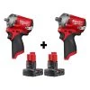 Milwaukee M12 FUEL 12V Lithium-Ion Brushless Cordless Stubby 3/8 in. and 1/2 in. Impact Wrenches with two 3.0 Ah Batteries