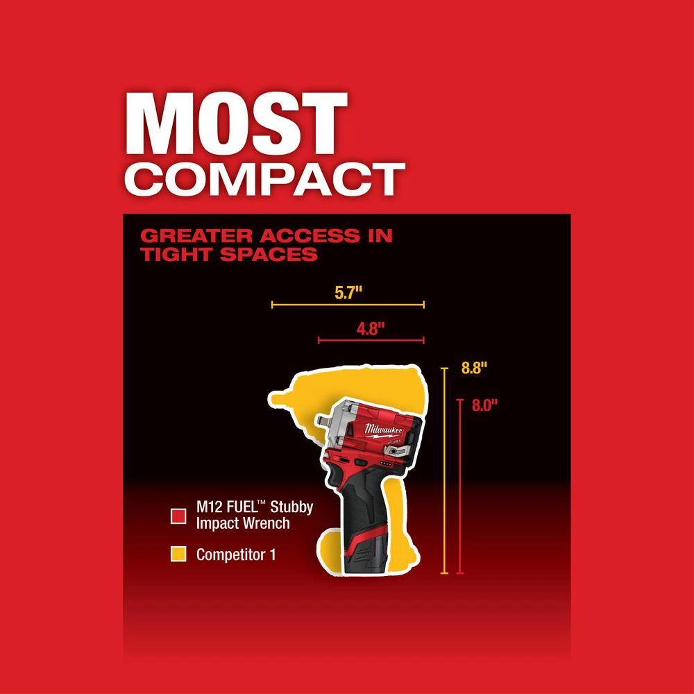 Milwaukee M12 FUEL 12V Lithium-Ion Brushless Cordless Stubby 3/8 in. Impact Wrench with Protective Boot 6 Milwaukee M12 FUEL 12V Lithium-Ion Brushless Cordless Stubby 3/8 in. Impact Wrench with Protective Boot - Image 4