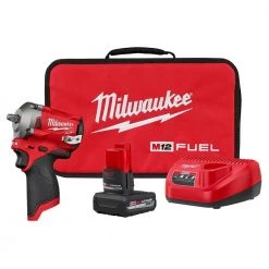 Milwaukee M12 FUEL 12-Volt Lithium-Ion Brushless Cordless Stubby 3/8 in. Impact Wrench Kit with (1) High Output 5.0 Ah Battery